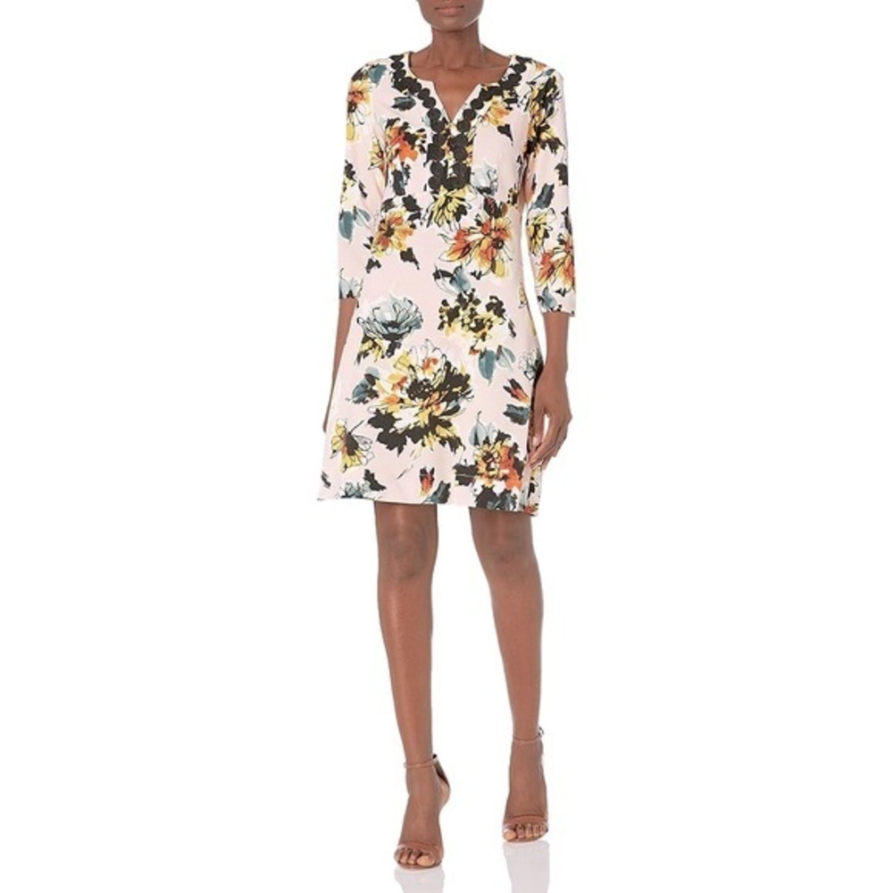 Cappagallo “Brittany” Floral Scuba Crepe Dress Pink Multi Size 14